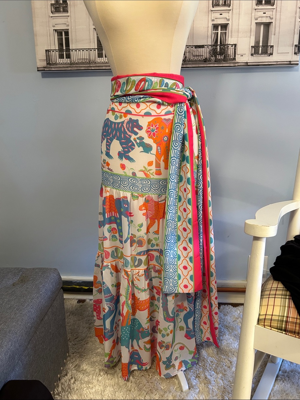 Colorful Animal Print women’s Tiered Dress - Pink & Multicolor
